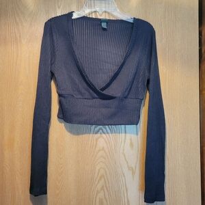 Black Long Sleeve Wild Fable Crop Top, Small